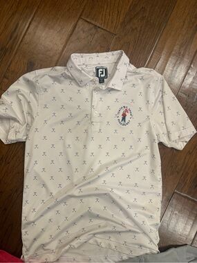FootJoy White Polo with Navy Golf Club Print